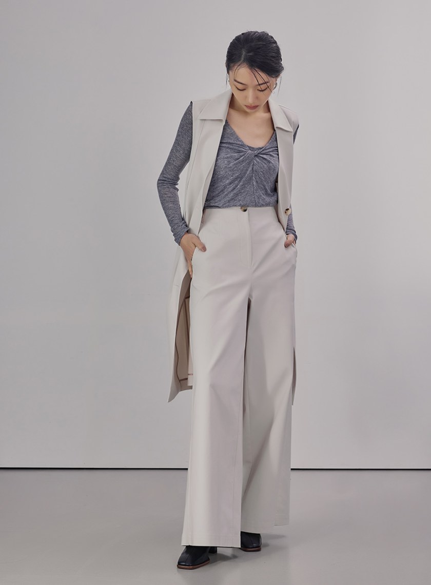 率性風衣料落地寬褲